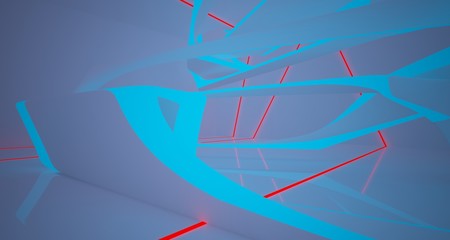 Abstract architectural white interior of a minimalist house with color gradient neon lighting. 3D illustration and rendering.