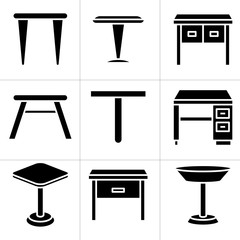table, desk furniture icons set