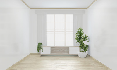 Cabinet woon japanese minimal design on empty room interior design.3D rendering