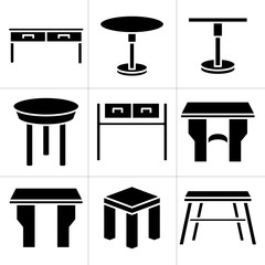 table, desk and chair icons set