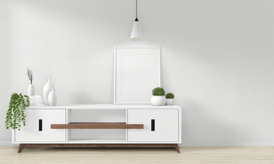 Cabinet Wooden design in modern empty room Japanese - zen style,minimal designs. 3D rendering