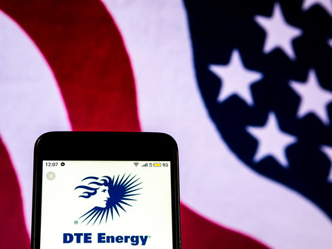 Kiev, Ukraine, December 20, 2018, illustrative editorial. DTE Energy Electric services company  logo seen displayed on smart phone