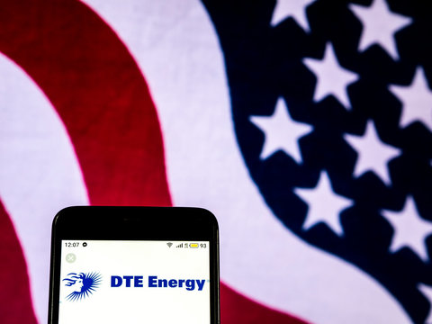 Kiev, Ukraine, December 20, 2018, illustrative editorial. DTE Energy Electric services company  logo seen displayed on smart phone
