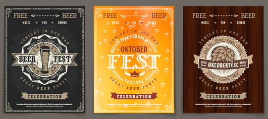 Vector Oktoberfest beer festival celebration template set of retro poster or invitation flyer on vintage background © Eva Kali