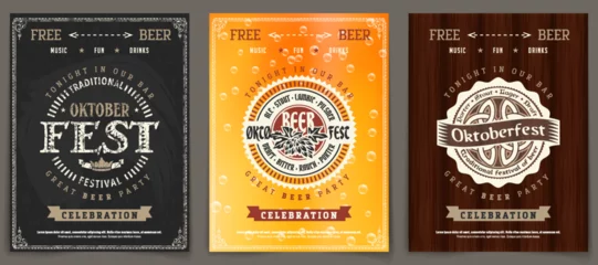 Foto op Plexiglas Vector Oktoberfest beer festival celebration template set of retro poster or invitation flyer on vintage background © Eva Kali