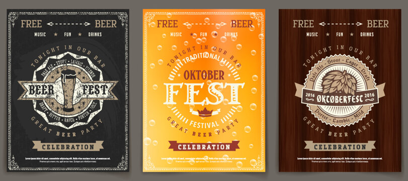Vector Oktoberfest beer festival celebration template set of retro poster or invitation flyer on vintage background