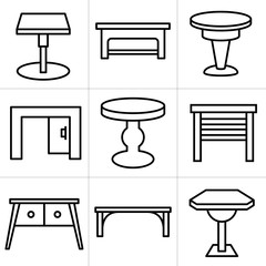 desk and table line icons vector