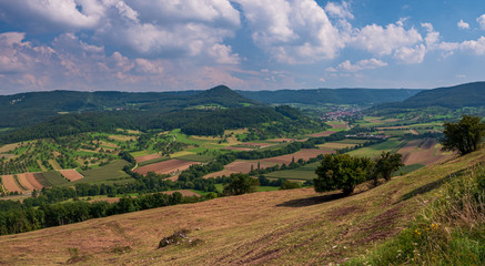 Fototapeta na wymiar View from Top of the Limburg Mountain down to Weilheim Teck and Neidlingen Landscape which is part of Baden Württemberg area