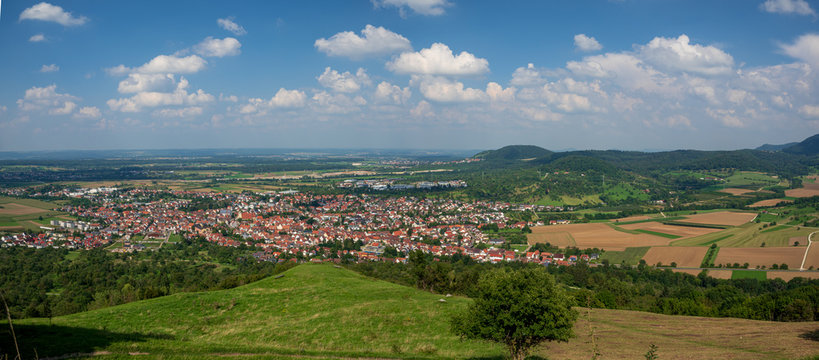 View from Top of the Limburg Mountain down to Weilheim Teck and Neidlingen Landscape  which is part of Baden W&uuml;rttemberg area