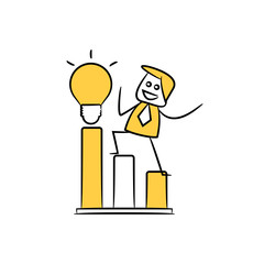 businessman light bulb and bar chart yellow stick figure