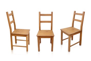 Set of wooden chairs isolated on white background