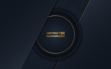 Abstract luxury background with dark blue overlap layers a combination with golden line decoration texture. Elegant and premium concept vector design for use element card, cover, banner, invitation