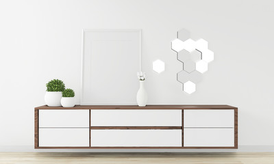 Cabinet Wooden design in modern empty room Japanese - zen style,minimal designs. 3D rendering