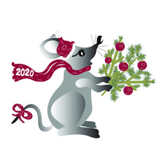 Gray metal mouse, symbol of New year 2020 in Chinese astrology on white background