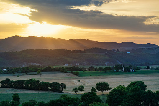 Golden summer sunset at Umbria countryside.