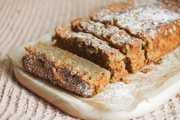 Pastry. Pumpkin muffin with cinnamon and seeds for breakfast
