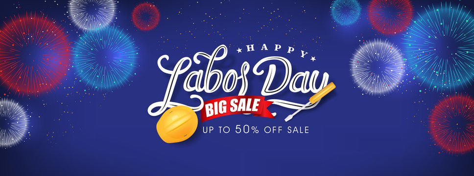 fireworks banner for Labor day sale promotion advertising banner template.American labor day wallpaper.voucher discount.Vector illustration .
