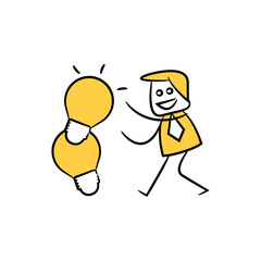 businessman and light bulb idea yellow stick figure