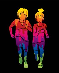 Boy and Girl running together, Children running cartoon graphic vector