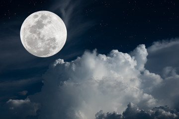 Naklejka na ściany i meble Full moon with white cloud on sky.
