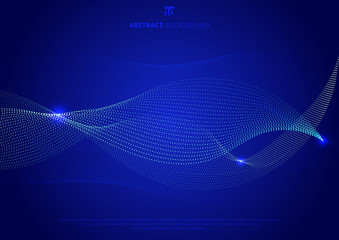 Abstract blue curve particles glowing on dark blue background technology style.
