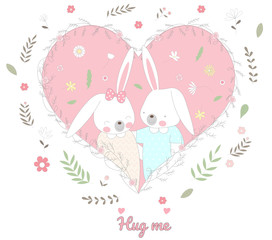 Cute vector illustration of baby rabbit character animal cartoon hand drawn style