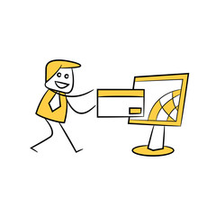 businessman receive mail from computer yellow stick figure design