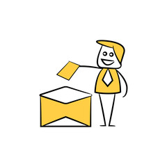 businessman and mail yellow stick figure design