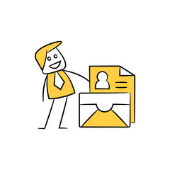 businessman and job application mail yellow stick figure design