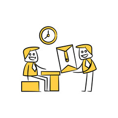 businessman sending envelope yellow stick figure design