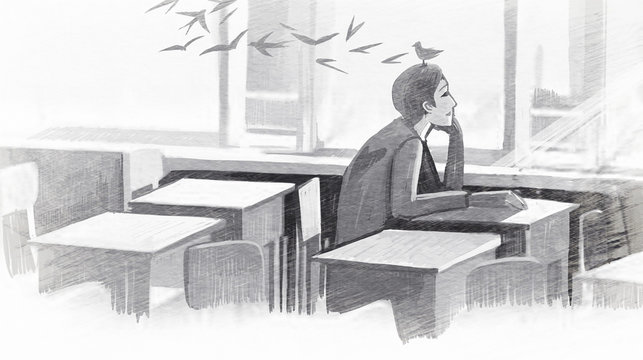 Classrooms, classrooms, schools, studies, education, middle school students, students, troubles, young people, adolescents, adolescence, daze, meditation, addiction, fantasy, loneliness, autism, psych