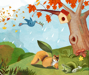 Squirrels, animals, small animals, lovely, interesting, autumn, autumn, autumn, autumn equinox, forest, woods, illustrations, fairy tales,
