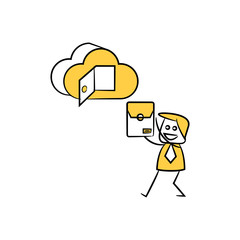 businessman store email in cloud icon yellow stick figure
