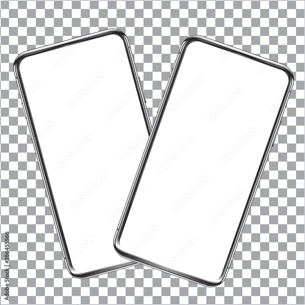 Wall mural two rotated smartphones mockup template on transparent background for user interface, user experienc