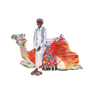 Painting arabian man and camel 