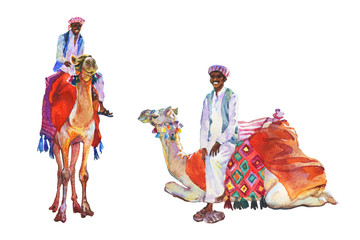 Painting arabian men and camel 