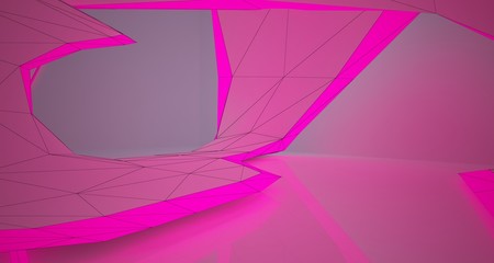 Abstract architectural drawing white interior with color gradient neon lighting. 3D illustration and rendering.