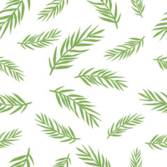 Tropical seamless pattern with bright palm leaves.