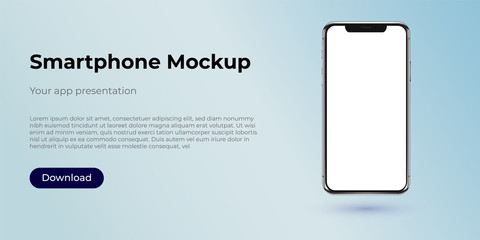Obraz premium Vector smartphone mockup. 3D illustration of a modern cell phone with frameless blank screen. Template for infographics, websites, landing pages, apps, presentation UI design interface.
