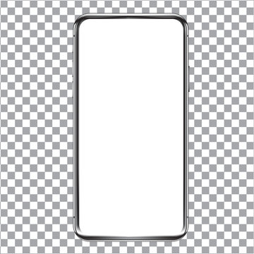Transparent Vector smartphone mockup. 3D illustration of a modern cell phone with frameless blank screen. Template for infographics, websites, landing pages, apps, presentation UI design interface.