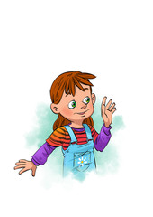 girl is pointing with hand