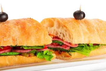 half of long baguette sandwich