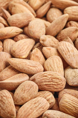 Close up picture of dried almonds, selective focus.