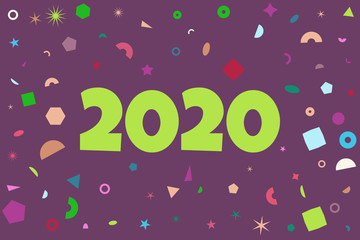 Fototapeta na wymiar 2020 year card, chaotic geometric shapes, trendy colors.