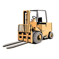 Forklift isolated on white background. Construction machinery. Car loader. Commercial Vehicles. Vector illustration. Flat style