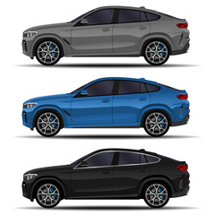 realistic SUV car. cars set. side view.