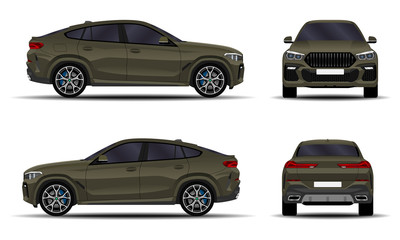 realistic SUV car. front view; side view; back view.