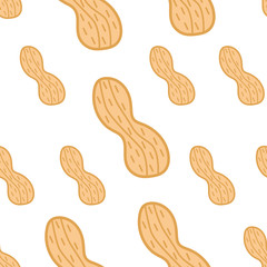 Seamless repeat pattern with drawn peanuts. Vector isolated background. Usable for packaging, wrapping paper, posters, banners, cards