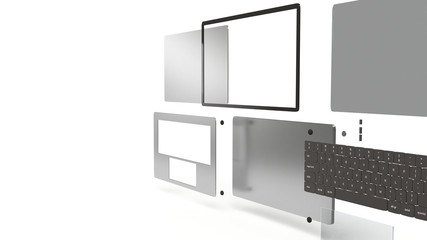  laptop parts on white background  3d rendering.