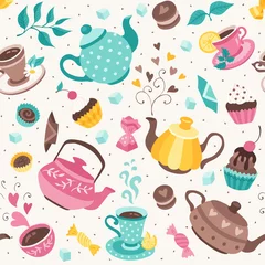 Foto op Canvas teapots and cups pattern © ollymolly